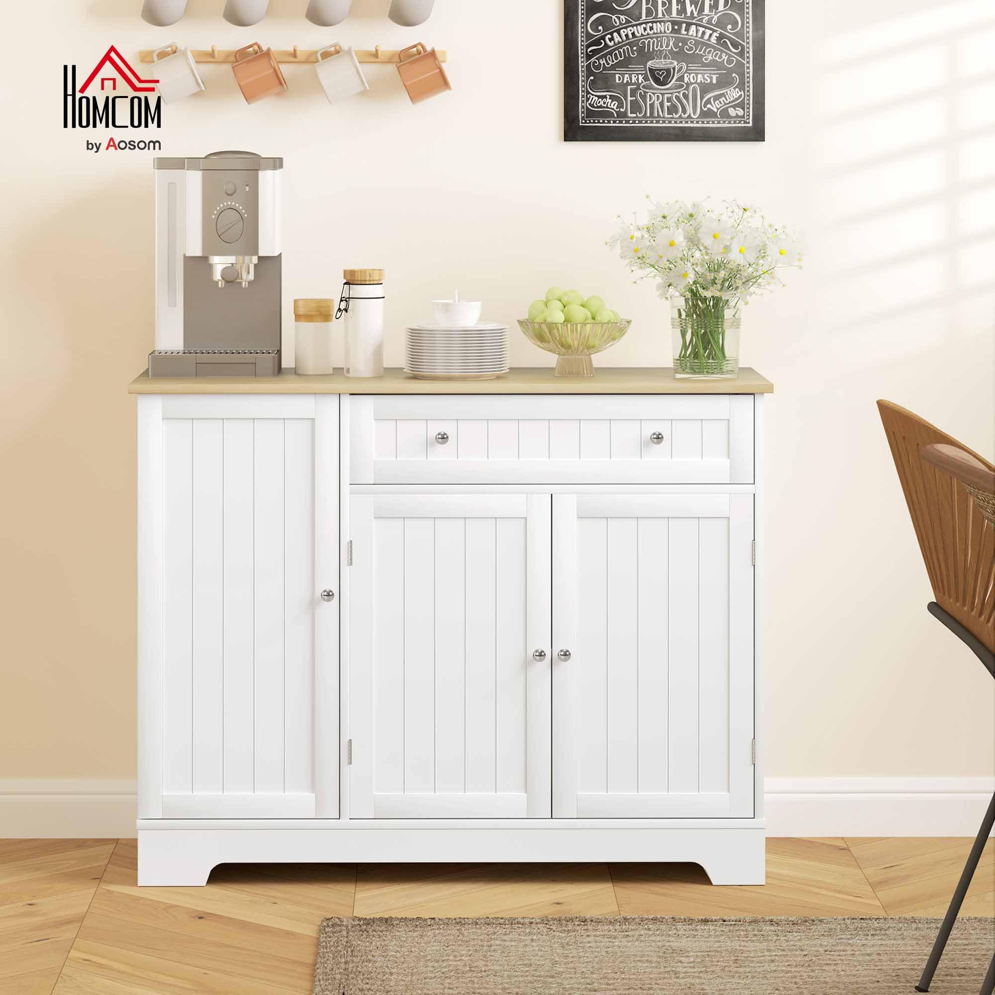 HOMCOM Credenza Cucina con Armadietti, Cassetto, Mobile Cucina con Ripiani Regolabili, Credenza Buffet per Sala da Pranzo, Soggiorno, Stile Moderno, 105x40x83 cm, Bianco
