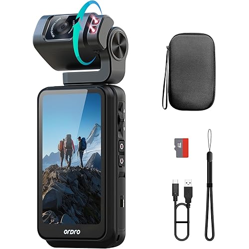 5K Vlogging Camera, Pocket Camera with 3.5'' Rotatable Touchscreen, 1/2.5'' CMOS & 4K/60fps Video, IR Night Vision, Face Tracking, 360mins Long Time, Portable Video Camera for Vlogging/YouTube