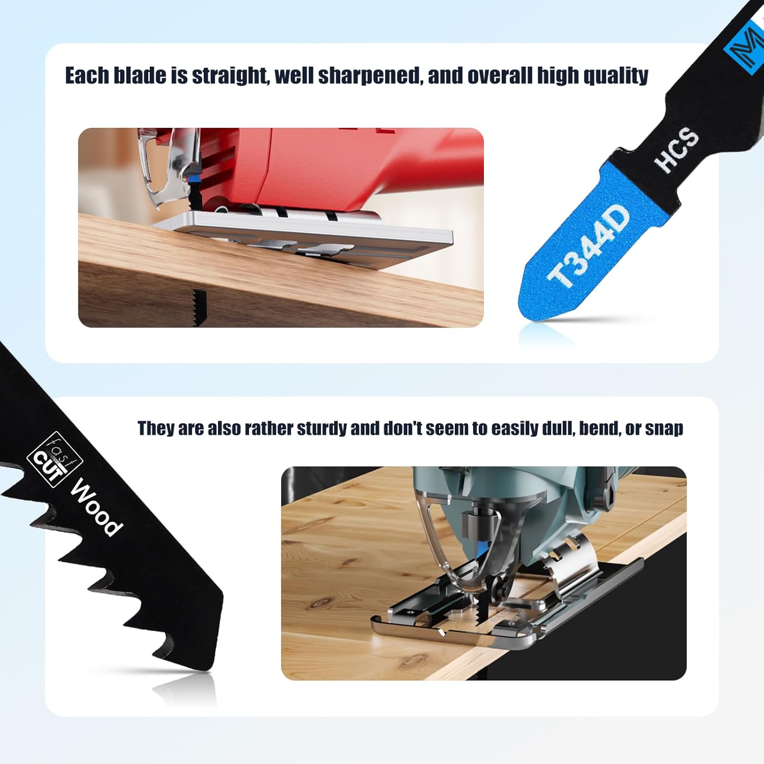20pcsT344D Jigsaw Blades，6TPI Jig Saw Blades with Storage Case,T-Shank jig Saw Blades for Wood Cutting (20pcsT344D)