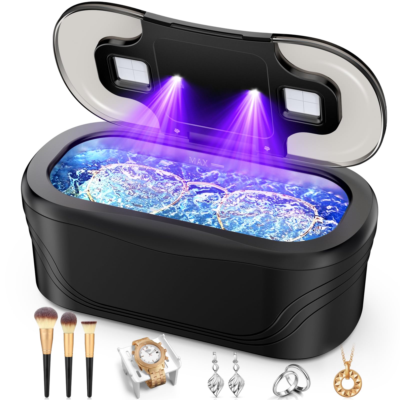 Photo 1 of Raugbeyvo Ultrasonic Jewelry Cleaner, 48KHz Ultrasonic Cleaner for Eyeglasses Rings Watch Band Necklace Earring, Multi Deep Clean Modes 400ML, Black