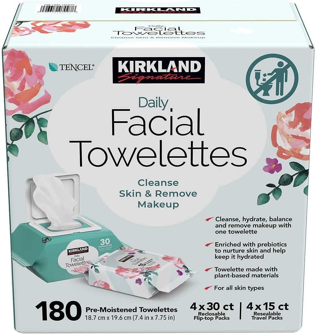 KIRKLAND Signature Daily Facial Towellettes, 4.53 Pound (180 Count, 1-Box)
