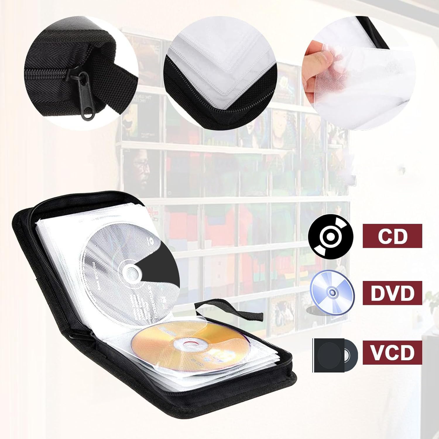 Sac de Rangement CD pour 40 Disques, DVD, Rouge Voiture Maison
