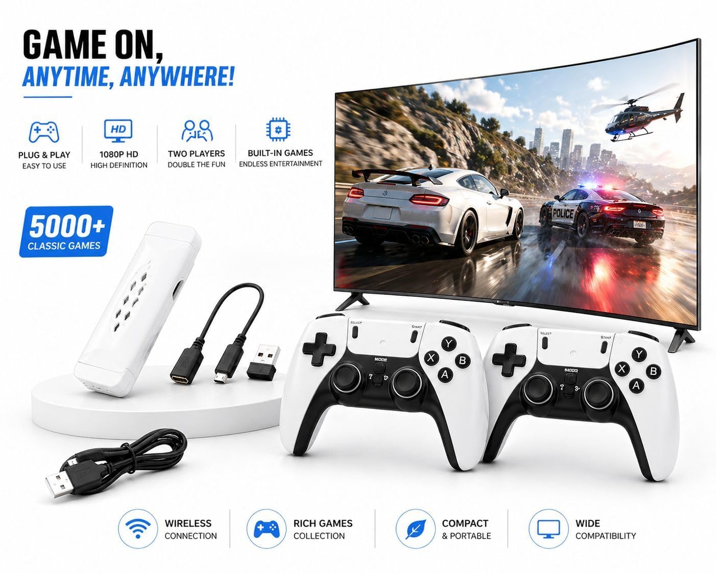 M22 Retro Game Stick Wireless HD Console | 64GB, 30,000+ Games, 50+ Emulators | 4K HDMI Plug & Play Gaming System with Dual Controllers (White)-image-31
