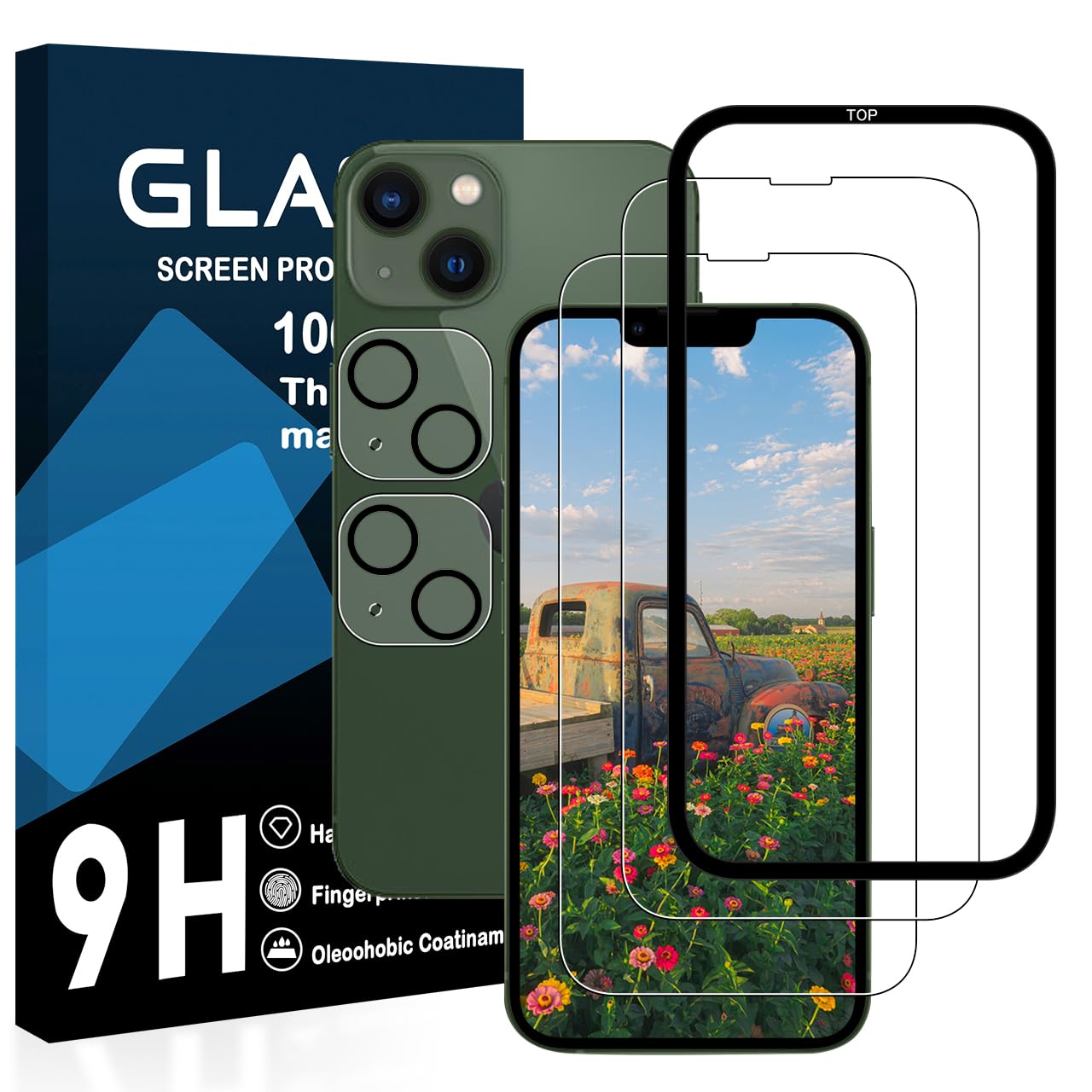対応 iphone 13 ガラスフィルム【ガイド枠付き・2枚入り】アイフォン 1…