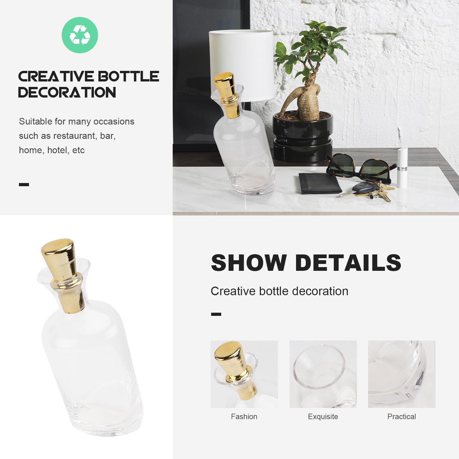 BESTOYARD Decanter in Vetro Trasparente Design Inclinato e Coperchio Dorato, Contenitore per Bevande Resistente ad Alte Temperature, Stile Nordico Creativo per Casa e Bar