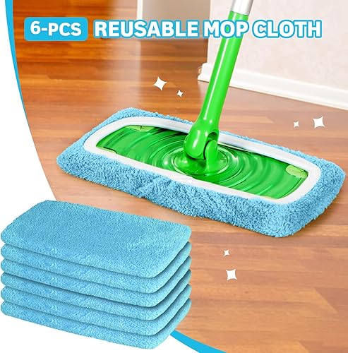 Miniatura 6 de Almohadillas de microfibra reutilizables compatibles con trapeador Swiffer, almohadillas lavables para uso húmedo y seco, almohadilla de fregona