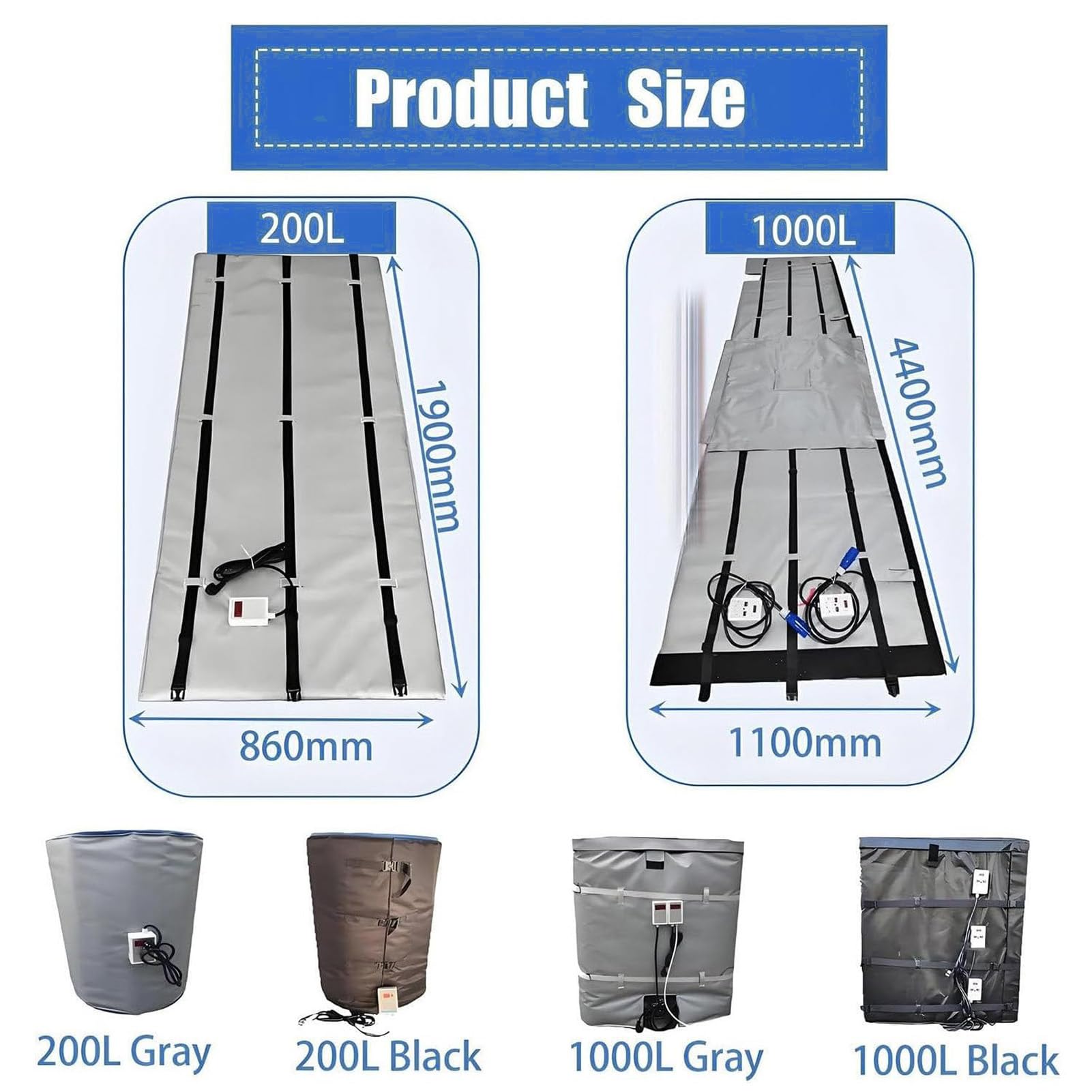 Genérico Manta Calefactora para Tambor De Aceite De 55 GAL / 275 GAL IBC/Metálico,Gris,200L/55gallon | Chaqueta Calefactora Con Pantalla Digital Impermeable,Almohadilla Calefactora Para Tambor De Aceite 200L y Tanque IBC 1000L
