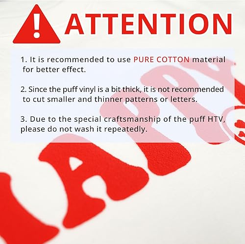Miniatura 7 de HTVRONT Vinilo Puff de Transferencia de Calor - 10" x 6 pies Vinilo HTV Puff Rojo para Camisetas, Vinilo de Transferencia de Calor 3D Puff