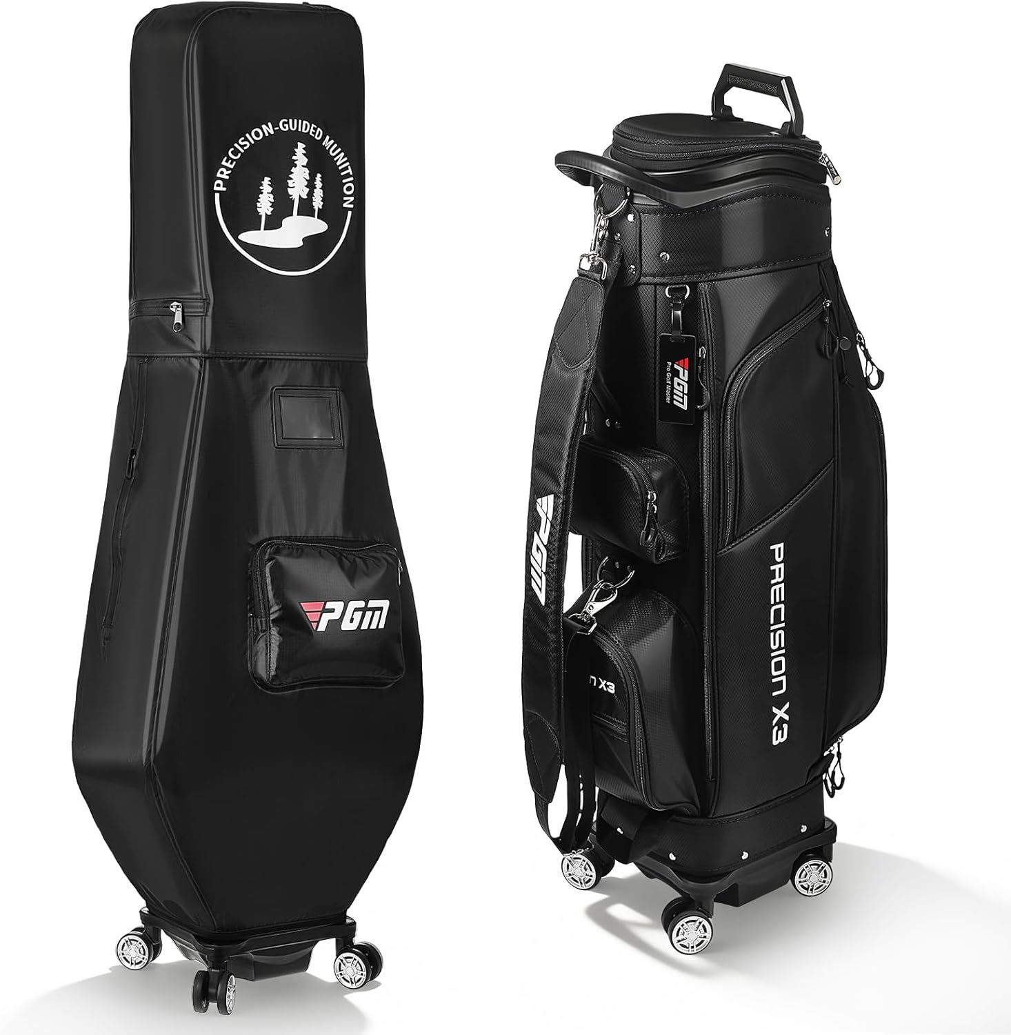 Golf Cart Bag with 8-Way Full Length Dividers, Waterproof Golf Club Bag with Retractable Protective Cover & 360° Casters Wheel & Rain Cover