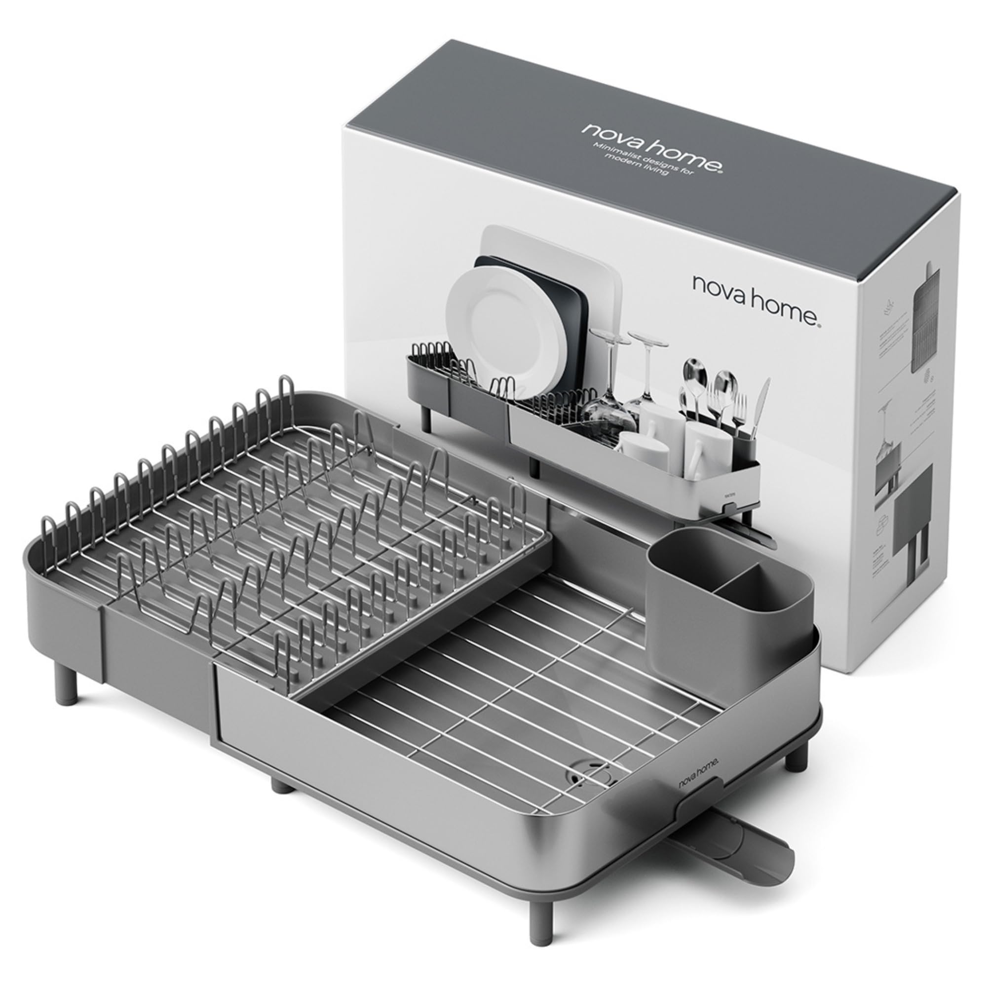 Escurreplatos Extensible de Acero Inoxidable | Diseño Moderno, Minimalista, Elegante y Adaptable Gris Oscuro