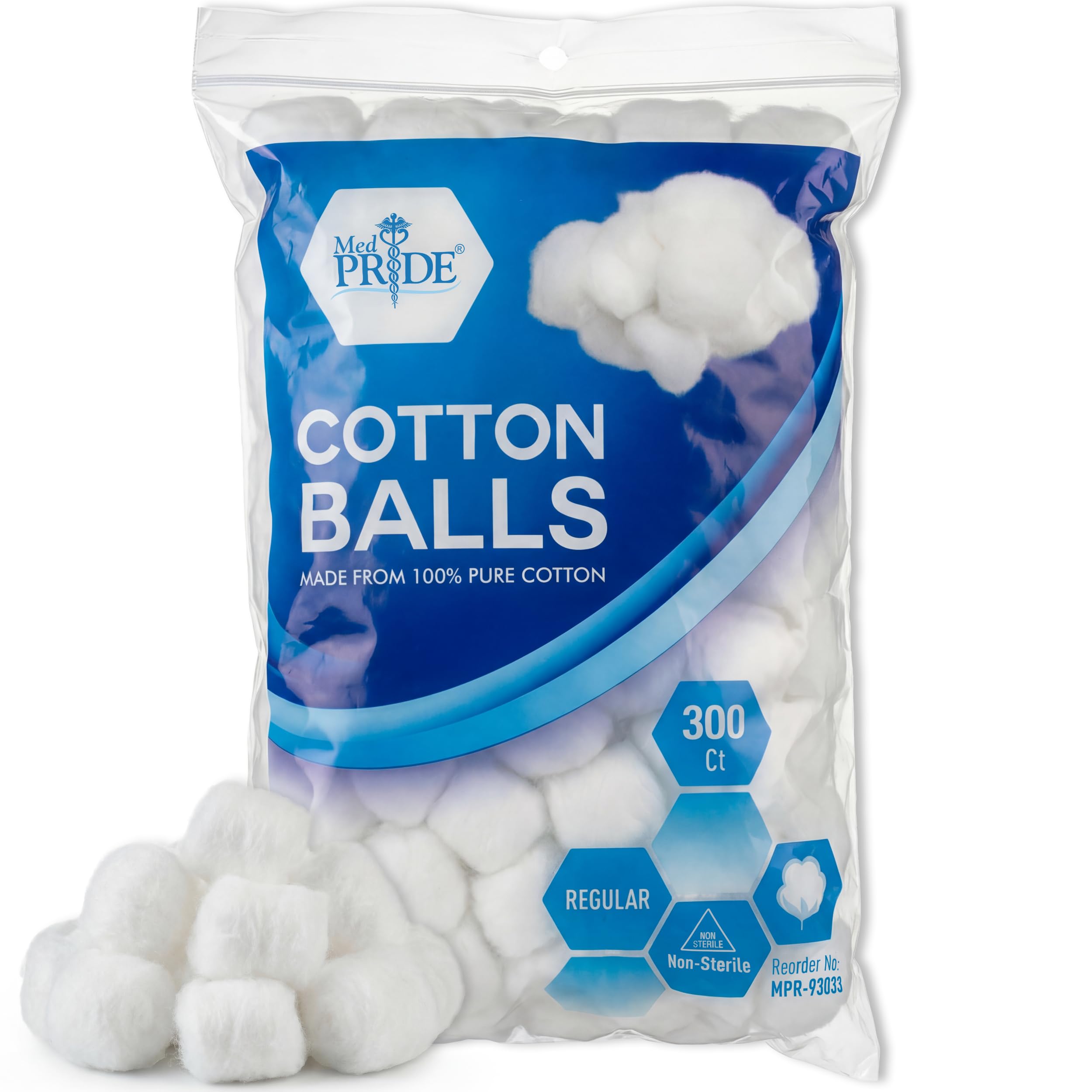 MED PRIDE 100% Pure Cotton Balls,Ultra Soft & Absorbent,Non-Sterile,300 Ct