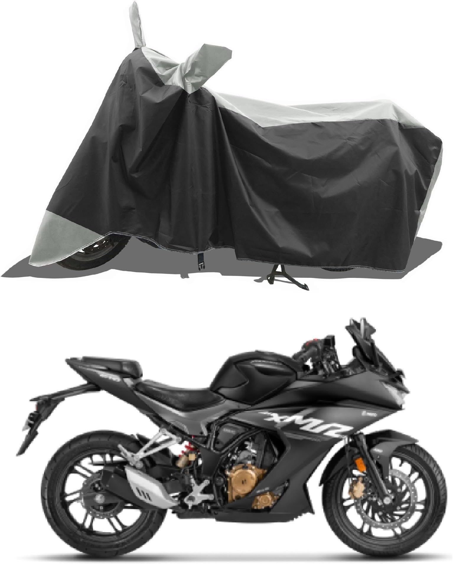 Two Wheeler - Motercycle - Bike Cover for New Hero KARRIZMAA XMR 210 Bike Cover with Water-Resistant and Dust Proof Premium 190T Fabric_White Stripe