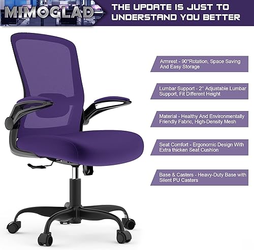 Miniatura 3 de Silla de oficina silla de escritorio ergonómica con soporte lumbar ajustable silla de computadora de malla de respaldo alto con reposabrazos