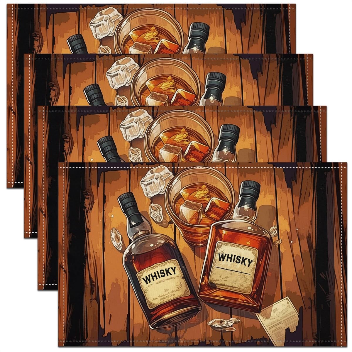 Set de table à whisky motif bois vieilli pour restaurant