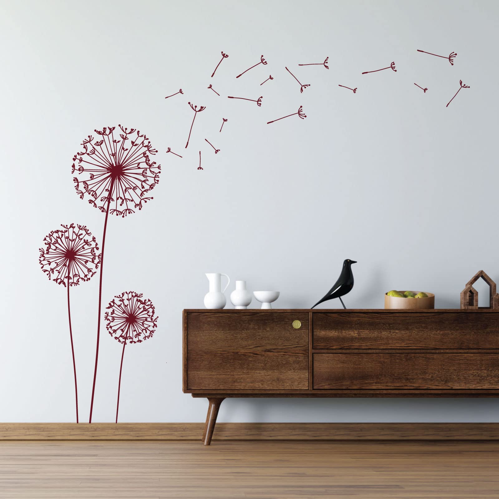Dandelions Blowing Away in the Wind - Wall Art Sticker [Large] [Burgundy]
