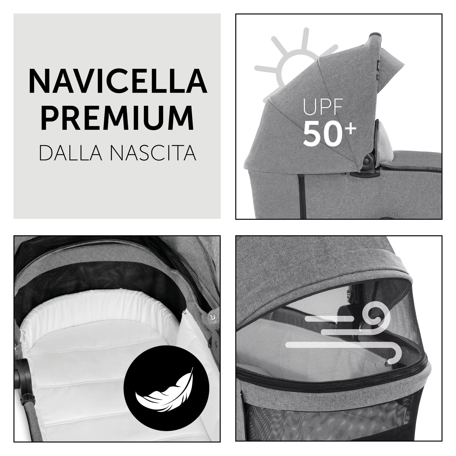 hauck Carrozzina Per Neonati Vision X Set - Passeggino e Navicella Neonato, dalla Nascita fino a 22 kg - Passeggino Reversibile con Coprigambe, Ruote di Gomma - Pieghevole e Compatto - Grigio Melange