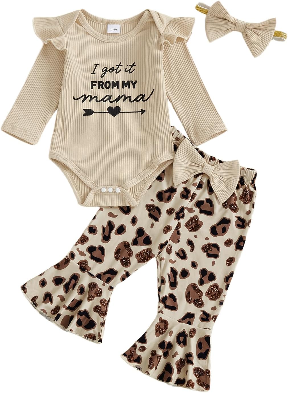 fhutpw Newborn Baby Girl Clothes Infant Rib Frill Long Sleeve Romper Flared Pants Headband Set 3pcs Fall Winter Outfits