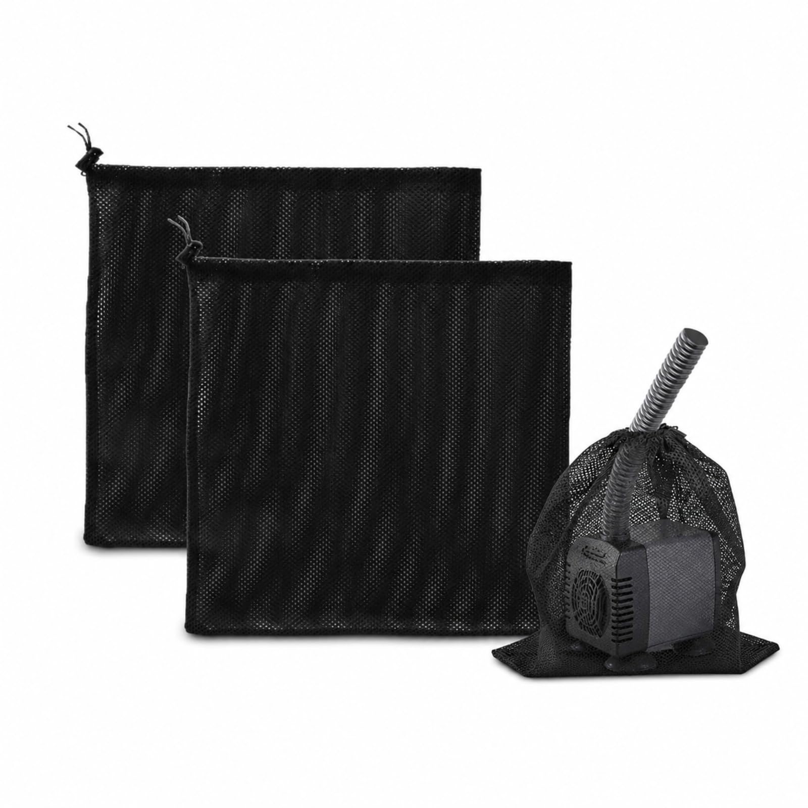 2PCS Pond Filter Bags, Durable Polyester Mesh Pump Cover with Drawstring, Reusable Debris Barrier for Pond Pumps,Outdoor Mesh Water Pump Cover Barrier Box Basket, Protects Filter from Leaves and Dirt