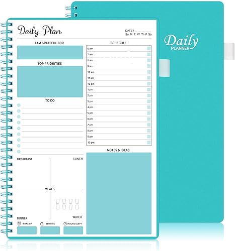 Agenda diaria sin fecha, cuaderno de lista de tareas con horario por hora, planificador por hora, planificador de citas en espiral de 7 x 10