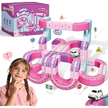 YESHIN Pink Magnetic Train Track Set for Kids, 3D Flexible Anti-Gravity Race Track Toy, DIY STEM Building Construction Kit for Kids, Electric Train Set for Age 3+ Years Old Boys & Girls Birthday Gifts