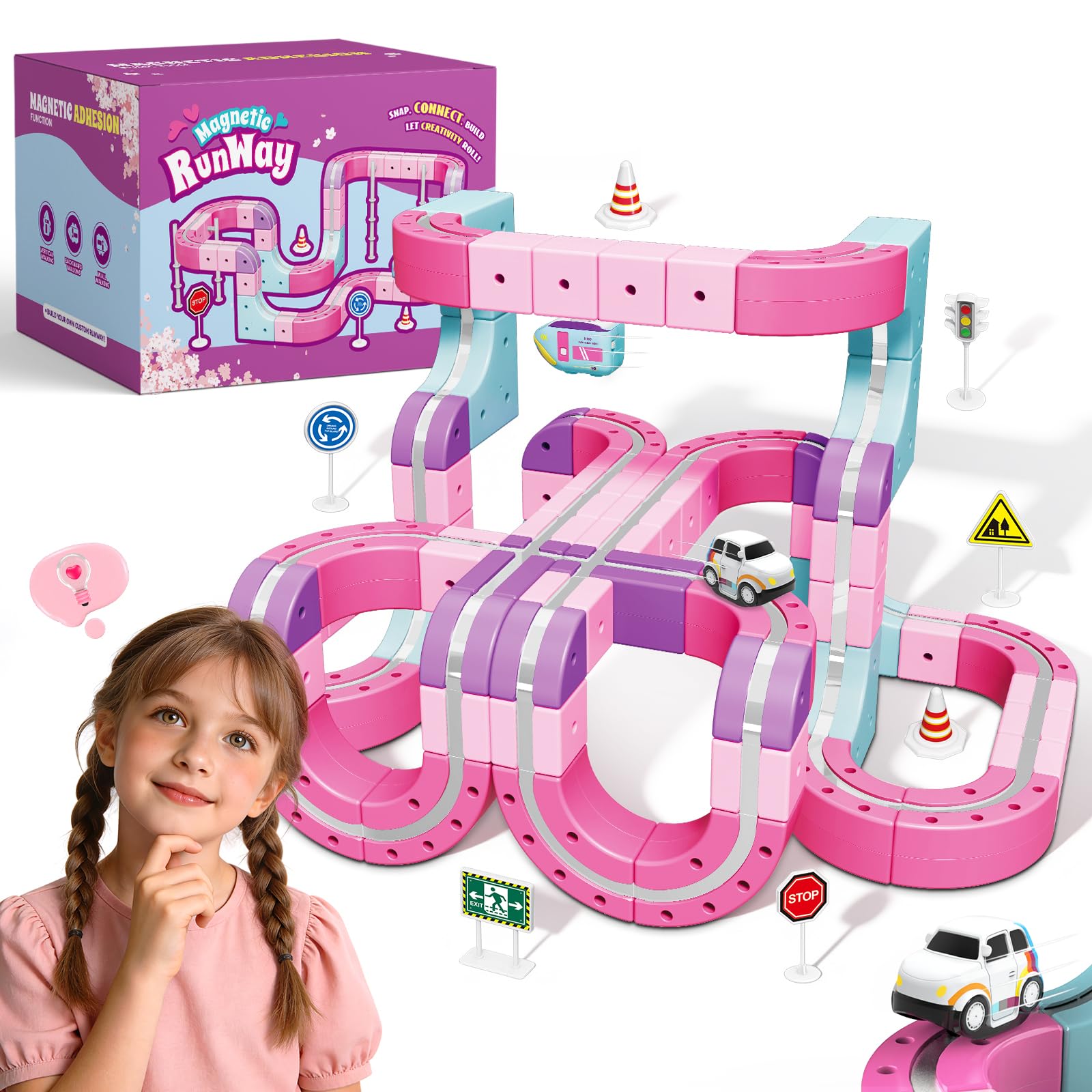 YESHIN Clickrail Electric Train Set, Eisenbahn Elektrisch Cube Track mit Schwerkraft Defying 3D-Layouts, DIY Zugstrecken-Set, Eisenbahn Kinder Elektrisch Geschenk für Mädchen ab 3 Jahren
