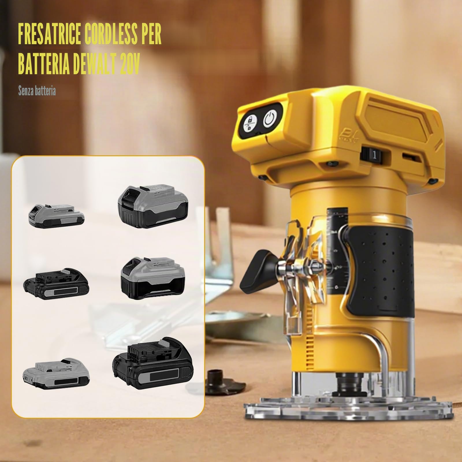 WingFly Fresatrice per Bordi a Batteria per Dewalt 18 V, 20 V, Fresa a mano senza spazzole per la lavorazione del legno, taglierina a batteria con 15 pezzi (senza batteria)