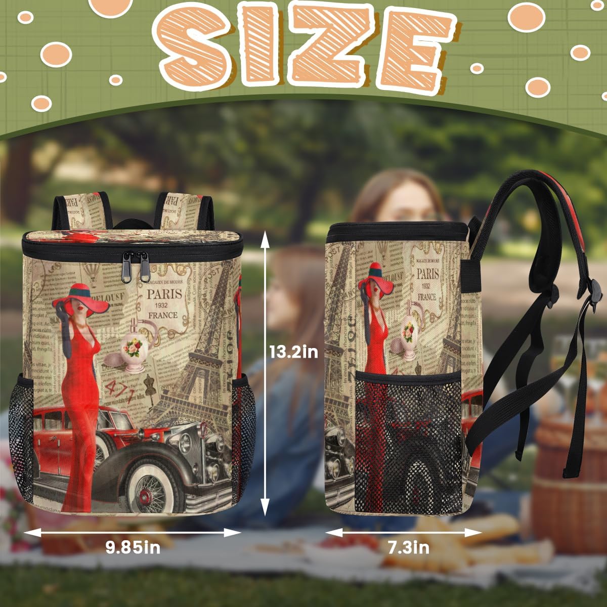 Portable Cooler Backpack Paris Woman Car Leakproof Insulated Lunch Box Soft Cooler Lightweight Cooler Bag for Work Lunch Travel Beach Camping Hiking Picnic Fishing Beer Cooler
