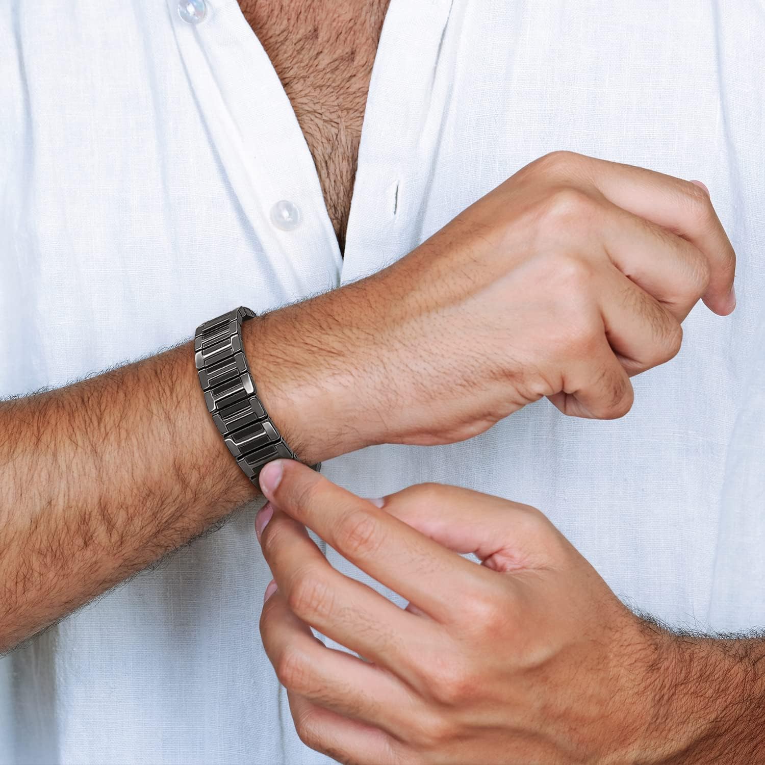 JEROOT Titanium Magnetic Therapy Bracelets for Mens Magnetic Lymph Detox Bracelet for Pain Relief for Arthritis,Lymph Drainage 4000 Gauss Double Row Strong Magnets Bracelet with Adjustment Tool(Gray) : Health & Household