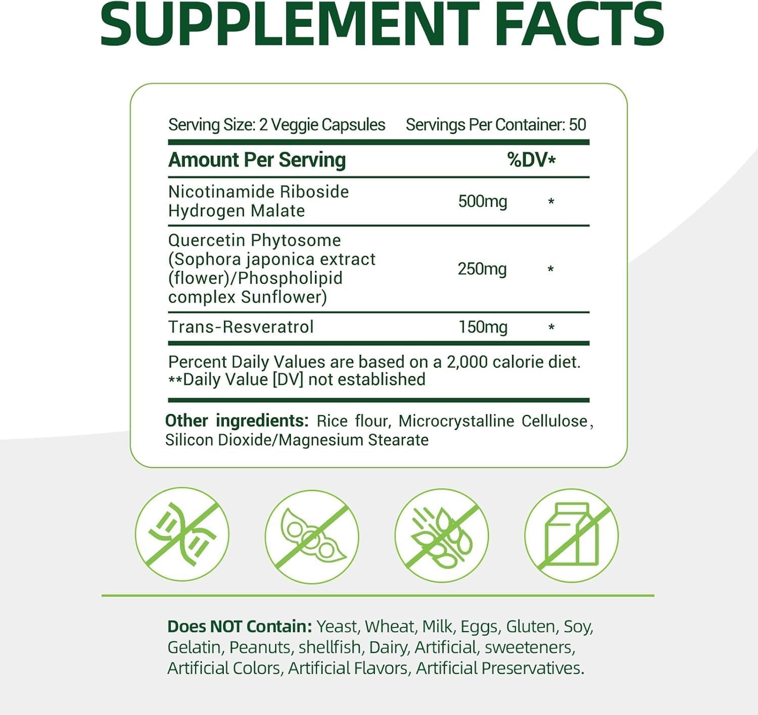 NAD+ Supplement with, Nicotinamide Riboside & Resveratrol 900mg – Anti-Aging Support for Women & Men, NMN Alternative, Vegan Non-GMO - 100 Capsules, 2 Pack