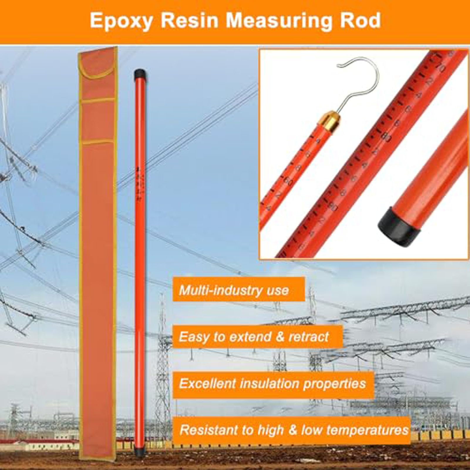 Teleskopowy izolowany pręt pomiarowy z żywicy epoksydowej do inspekcji linii energetycznych i podwyższonej pracy, 6 m