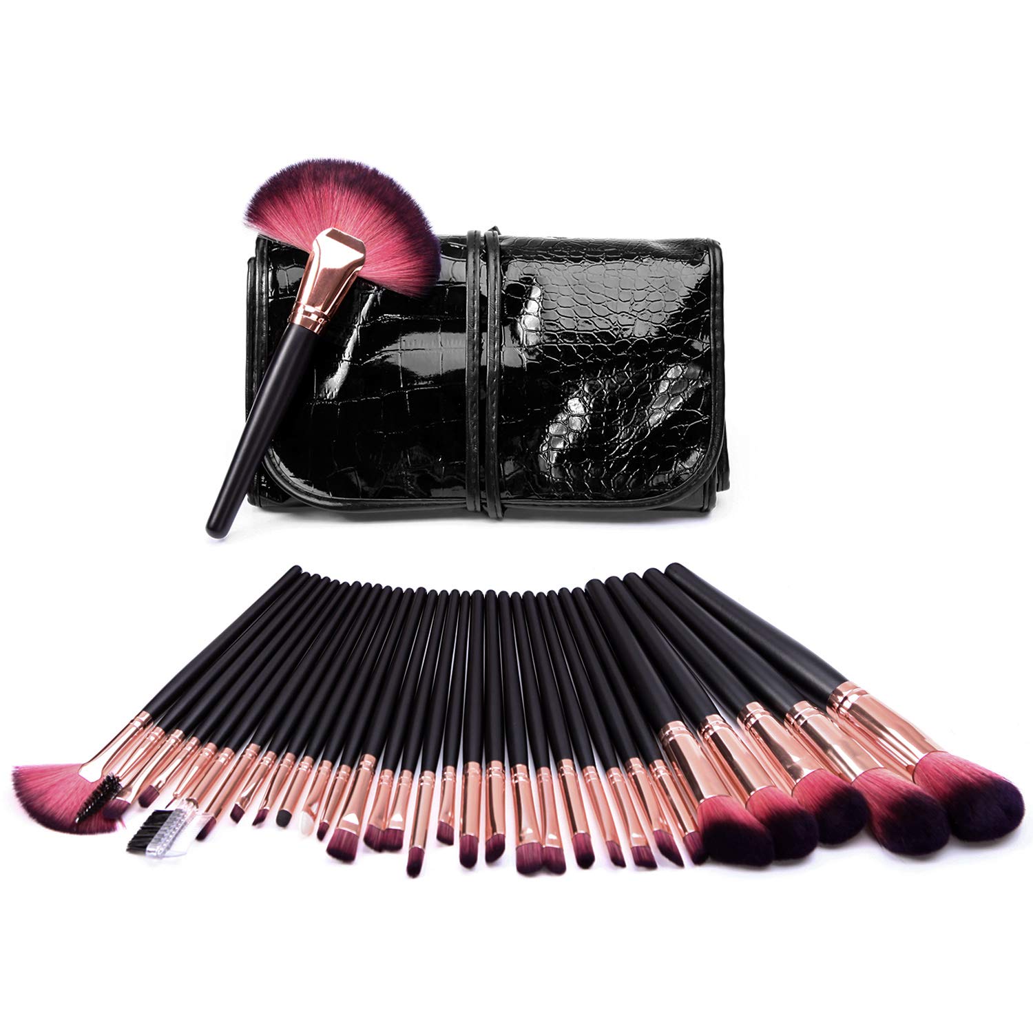 Lisli 32pcs Professional Makeup Brushes Set Essential Cosmetics with Bag for Powder Foundation Blending Blush Concealer Eyeshadow Eyeliner Lip