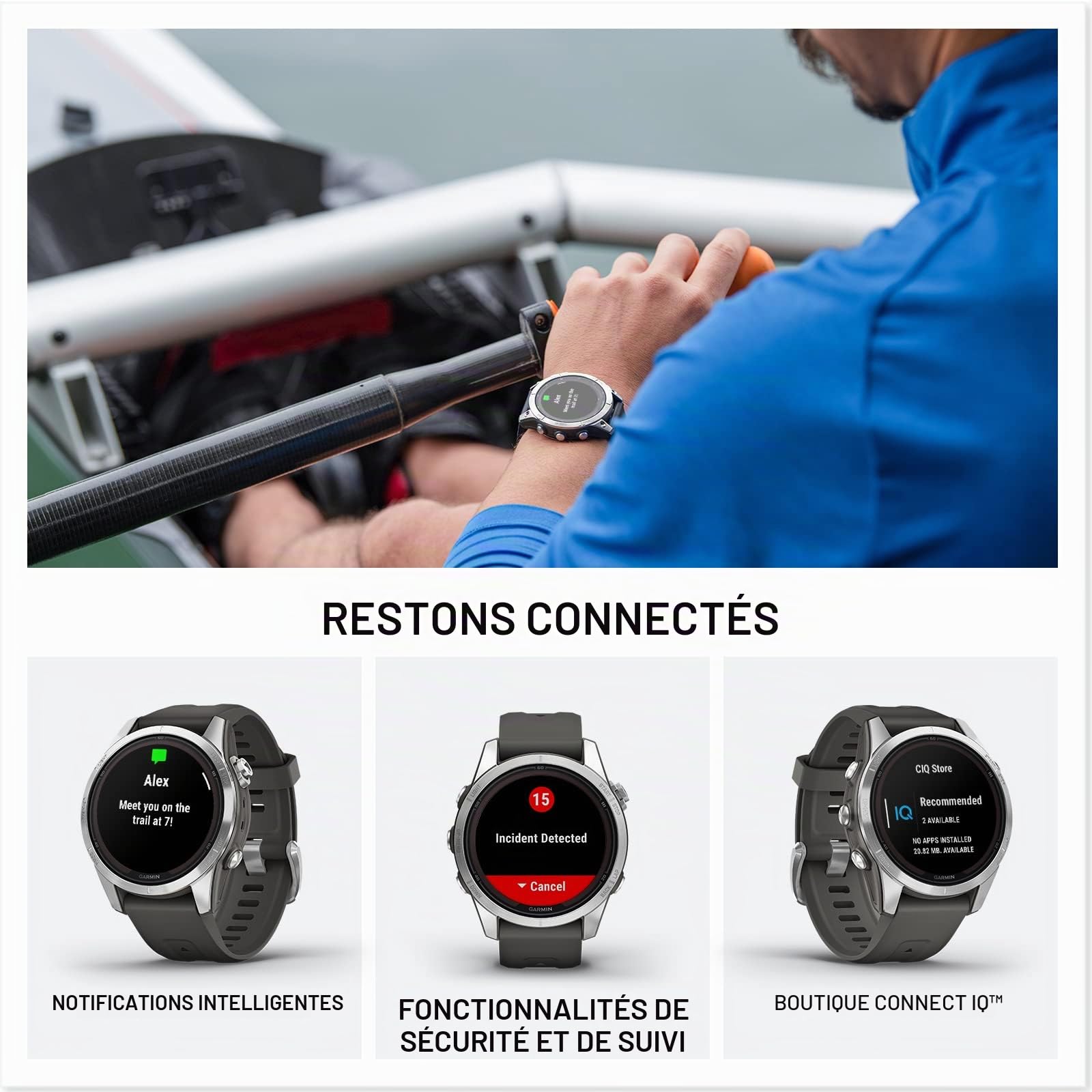 Garmin fēnix 7S Pro, Solar - Montre GPS Multisports connectée – Silver avec Bracelet Gris – Boîtier 42 mm (Reconditionné)
