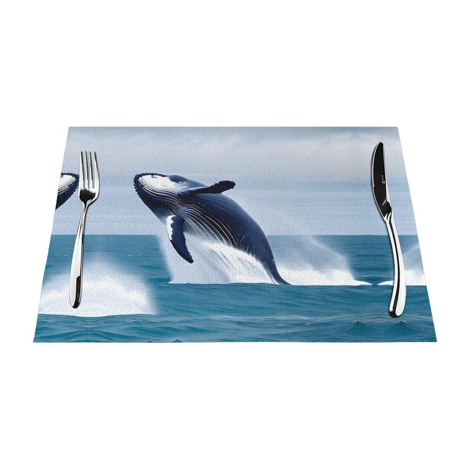 Whales at Sea 4 Pcs Patterned Woven Placemats are Non-Slip and Heat-Resistant and Complement Any Table