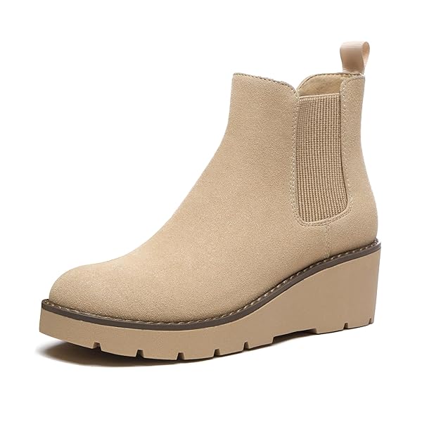 Athlefit Women's Chelsea Wedge Boots Elastic Platform Lug Sole Slip on Wedge Ankle Booties