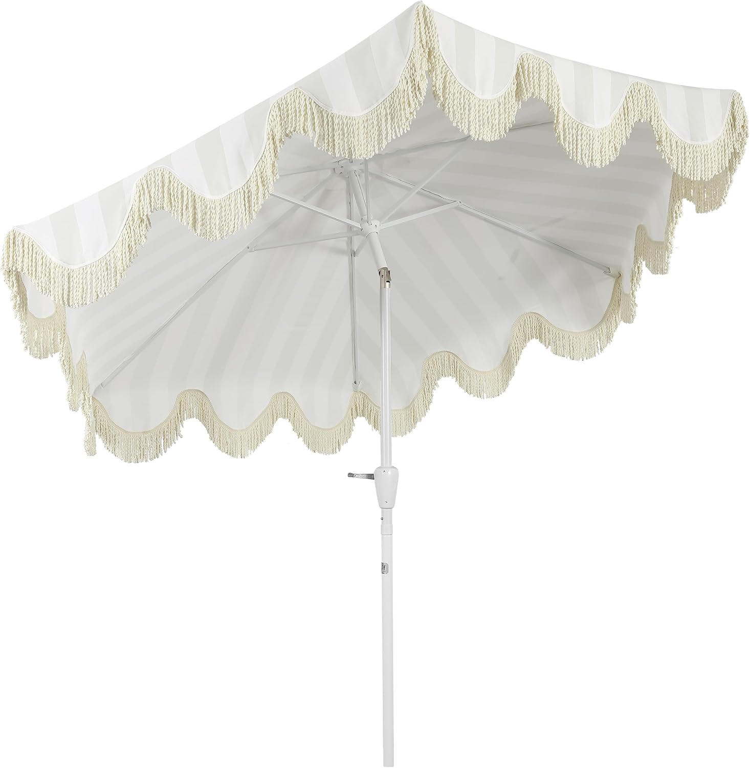 JONATHAN Y UMB1001 Collins 9 ft. Classic Cottage Tassel Market Patio Umbrella with Auto-Tilt, Crank, Wind Vent and UV Protection