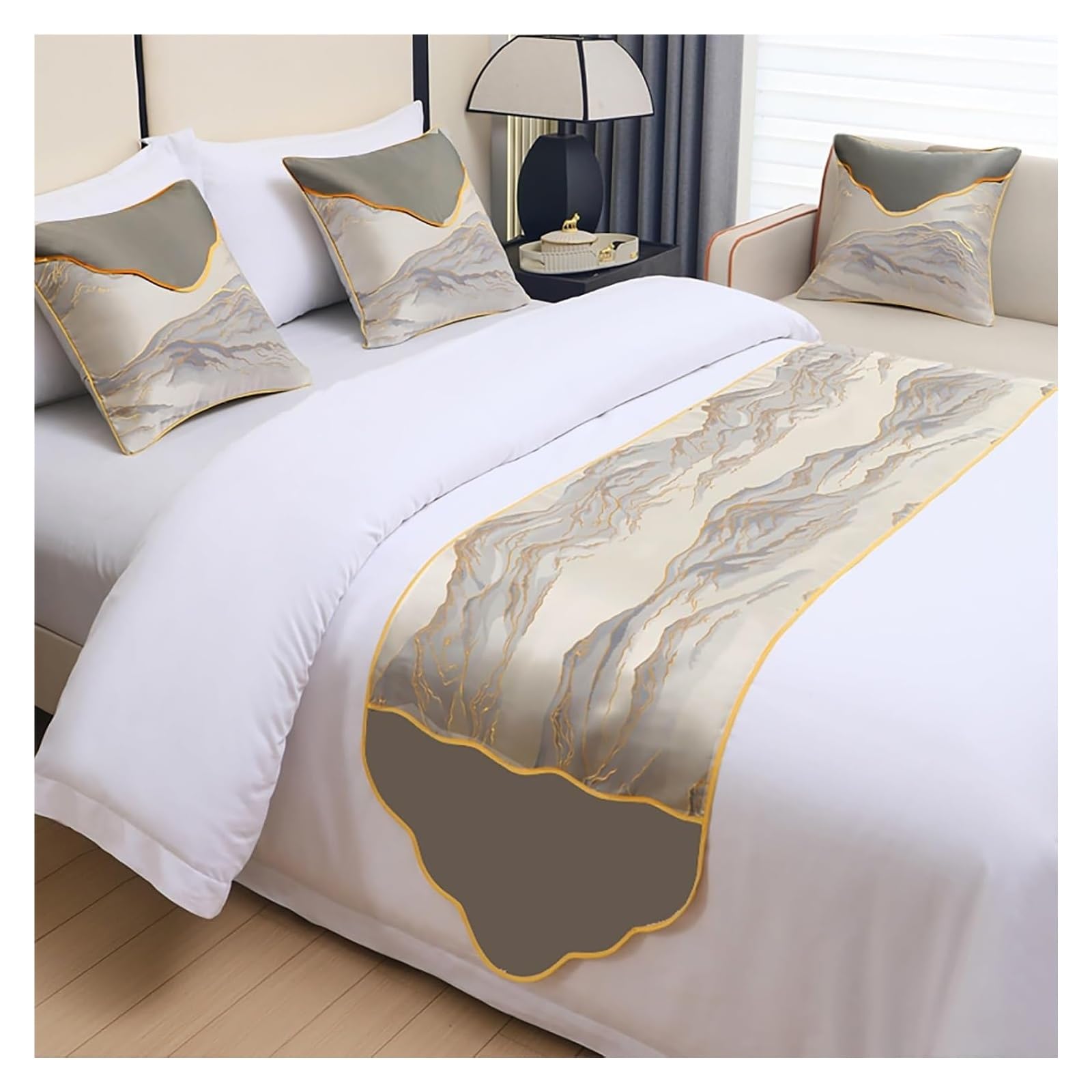uoXHFdh Luxury Bed Runner & Scarves, Mountains Patchwork Pattern Design End Scarf, Elegant Bedding(A Gray1,50 * 210cm for 150cm bed)