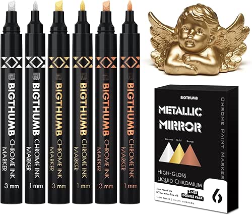 6Pcs Liquid Chrome Paint Markers, Dual Tips Gloss Mirror Marker,