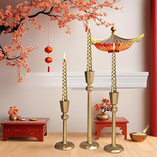 Miniatura 7 de Portavelas cónicos, juego de 3 velas, latón antiguo, hierro dorado, candelabro, vela, cena, boda, fiesta, cocina, decoración del hogar