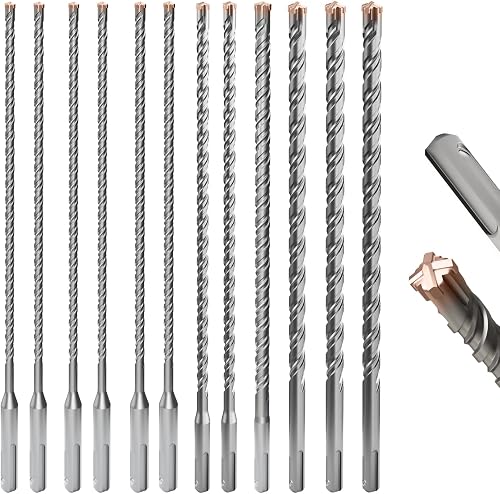 12PCS SDS Plus Rotary Hammer Drill Bits, 12PCS(5/32" to 5/8" ×12") - 4 Carbide Cutting Edges, Ideal for Masonry| Heavy-Duty Masonry |Hammer Drill Bits for Precision Drilling
