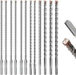 12PCS SDS Plus Rotary Hammer Drill Bits, 12PCS(5/32" to 5/8" ×12") - 4 Carbide Cutting Edges, Ideal for Masonry| Heavy-Duty Masonry |Hammer Drill Bits for Precision Drilling