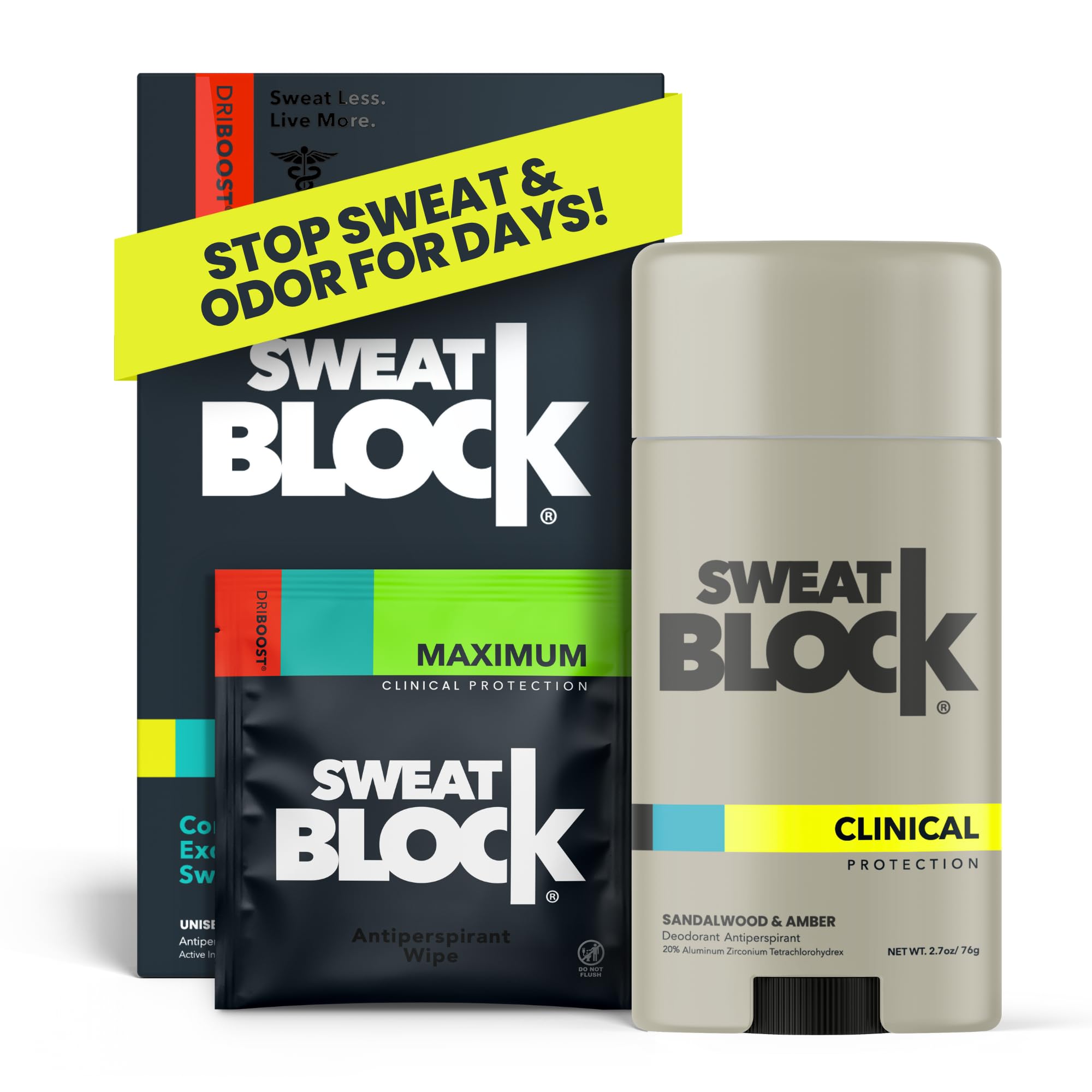 SweatBlock Maximum Clinical Strength Antiperspirant and Deodorant System for Men and Women Hyperhidrosis Aid for Excessive Sweating and Odor 10