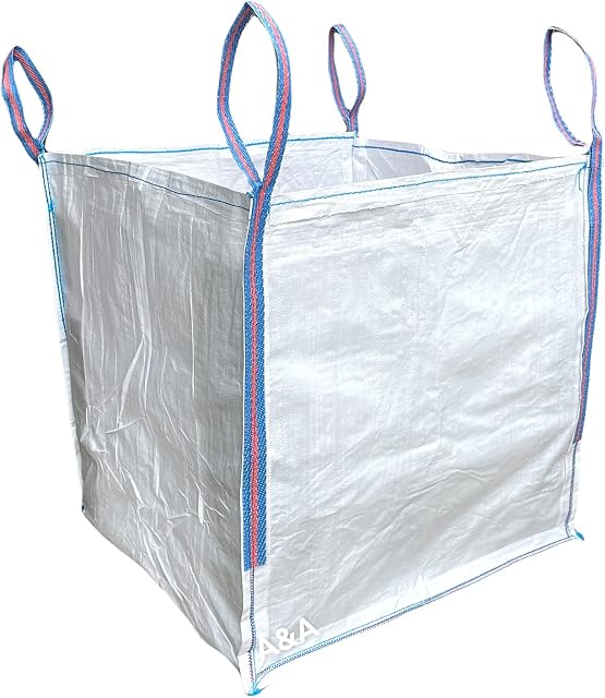 A&A SUPPLIES UK - 1 Tonne 90x90x90cm FIBC Bulk Builders Bag Garden Waste Heavy Duty Industrial Woven Material Dumpy Jumbo Ton Sacks with Handles (1)
