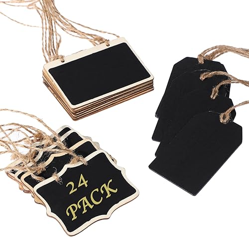 24 minicarrones de madera borrables con cordón etiquetas de pizarra de doble cara para etiquetas de mensajes etiquetas de alimentos y etiquetas