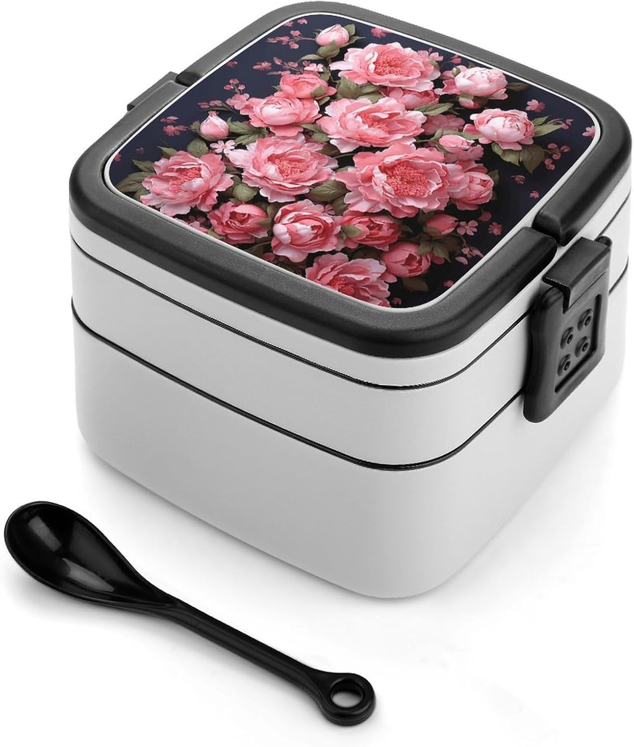 Adults Lunch Box Adult Bento Box Stackable Bento Box BPA-Free Peony Flowers Lunch Box Food Container Ideal for Meal Prep, Work, And On The Go