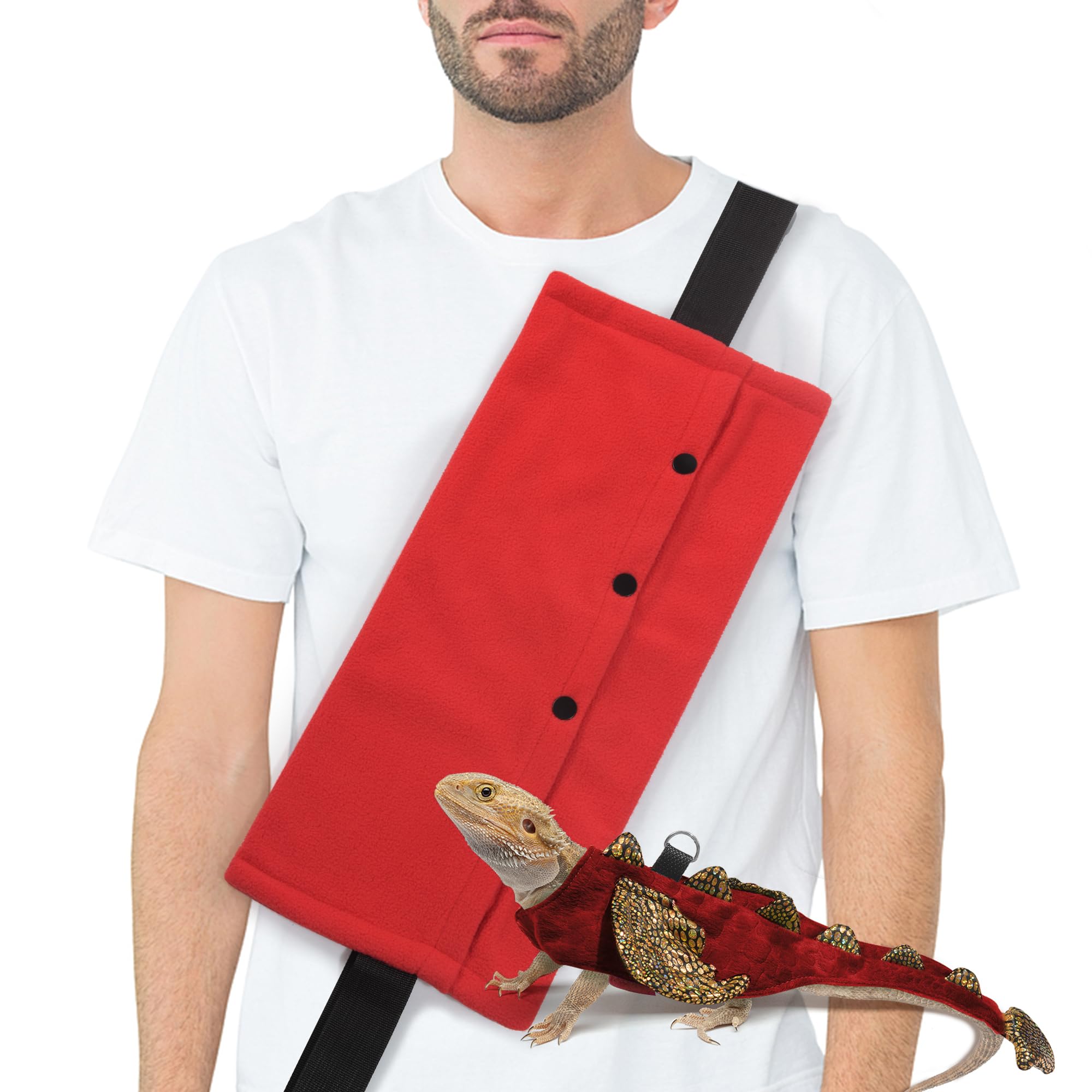 Bearded Dragon Leash and Harness Set, Beardie Carrier, Lizard Adjustable Harness with Leather Wings and Sling Bag, Reptile Small Pet Backpack Batwing Accessories (Red,no)