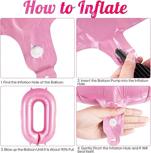 Miniatura 7 de Globo rosa del número 0 de 40 pulgadas, globos grandes de aluminio con número de helio, globos gigantes gigantes de Mylar número 0 para decoración