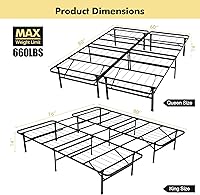 Vista 3 de BestComfort Base de cama de plataforma Queen o King, base de colchón plegable 2 en 1 con espacio libre de 14 pulgadas desde el suelo, montaje sin