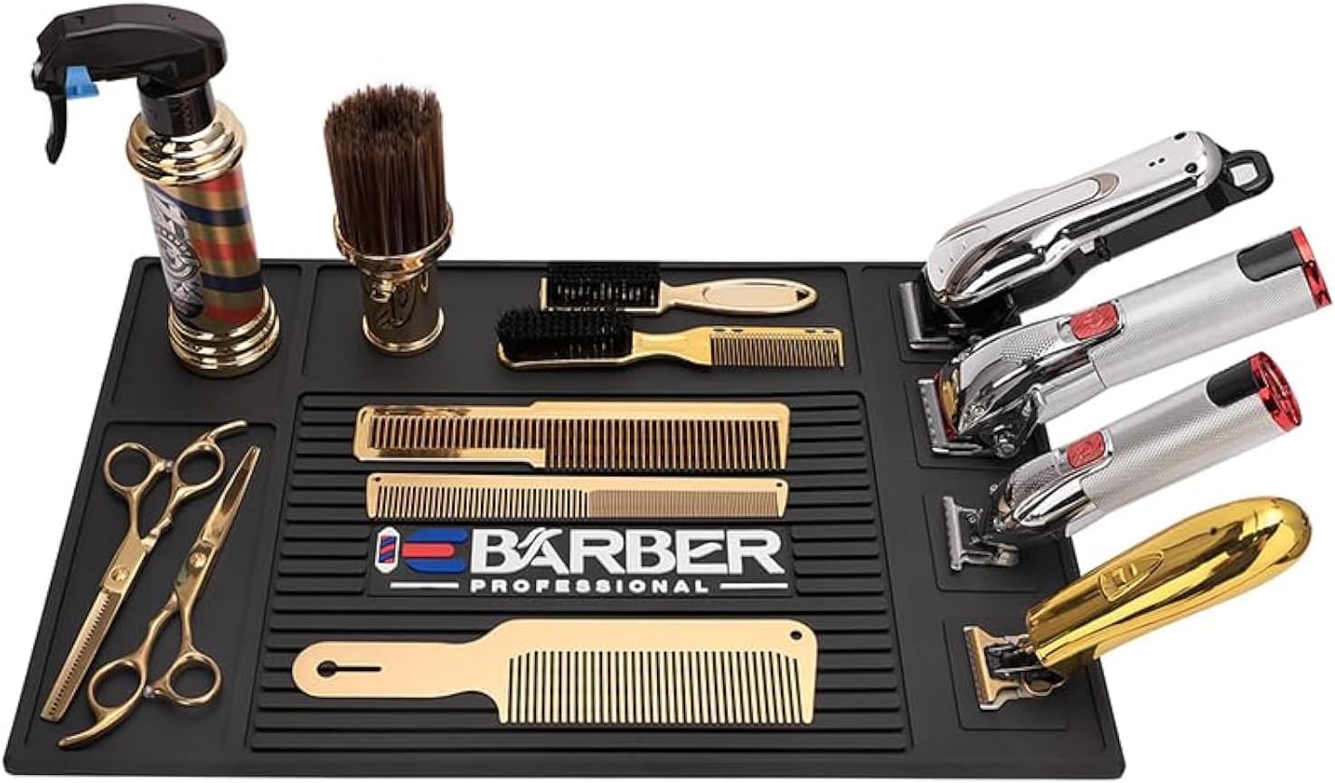 Magnetic Barber Mat for Station Barber Organizer Mat for Clipper Salon Station Tools with 4 Slots for Clippers Salon Barbershop Work Station Pads Anti Slip(4 Slots)