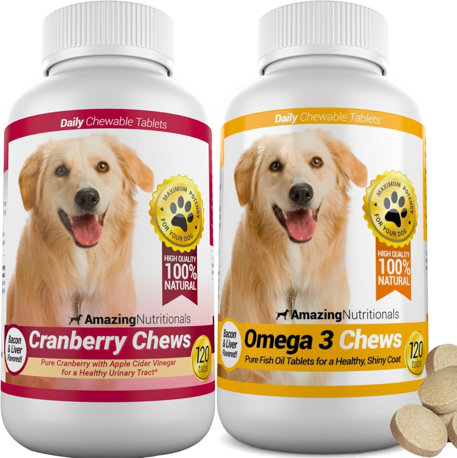 Dog Skin and Coat UTI Treatment Bundle - Omega 3 for Dogs Itchy Skin Relief for Dry Skin, Hot Spots and Shedding with UTI Prevention