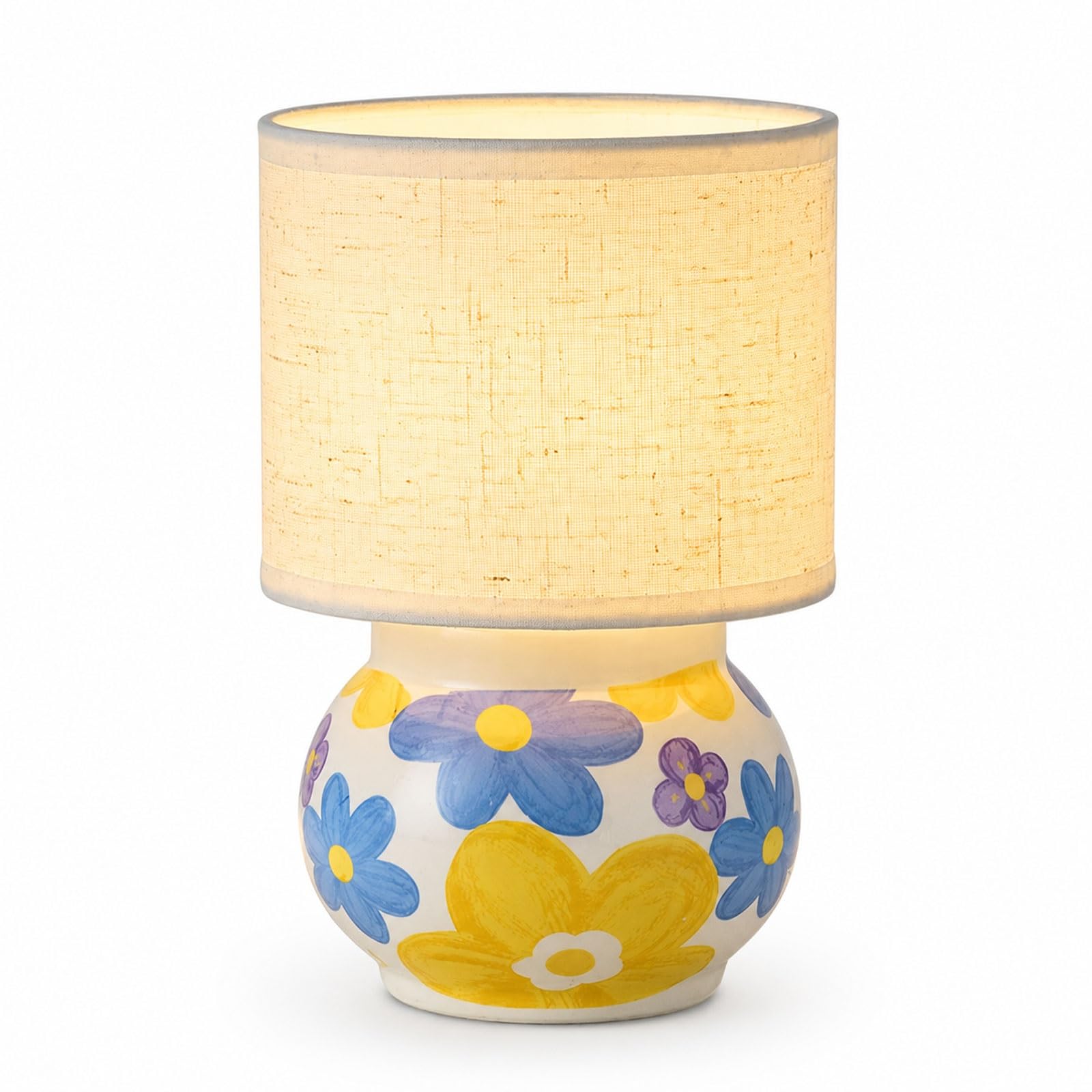 Ceramiczna lampa stołowa w kwiaty o przekątnej 7,9 cala, mała lampka nocna z abażurem z tkaniny